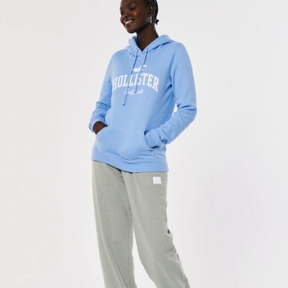 HOLLISTER EASY APPLIQUE LOGO GRAPHIC HOODIE LIGHT BLUE NWT - Picture 2 of 8